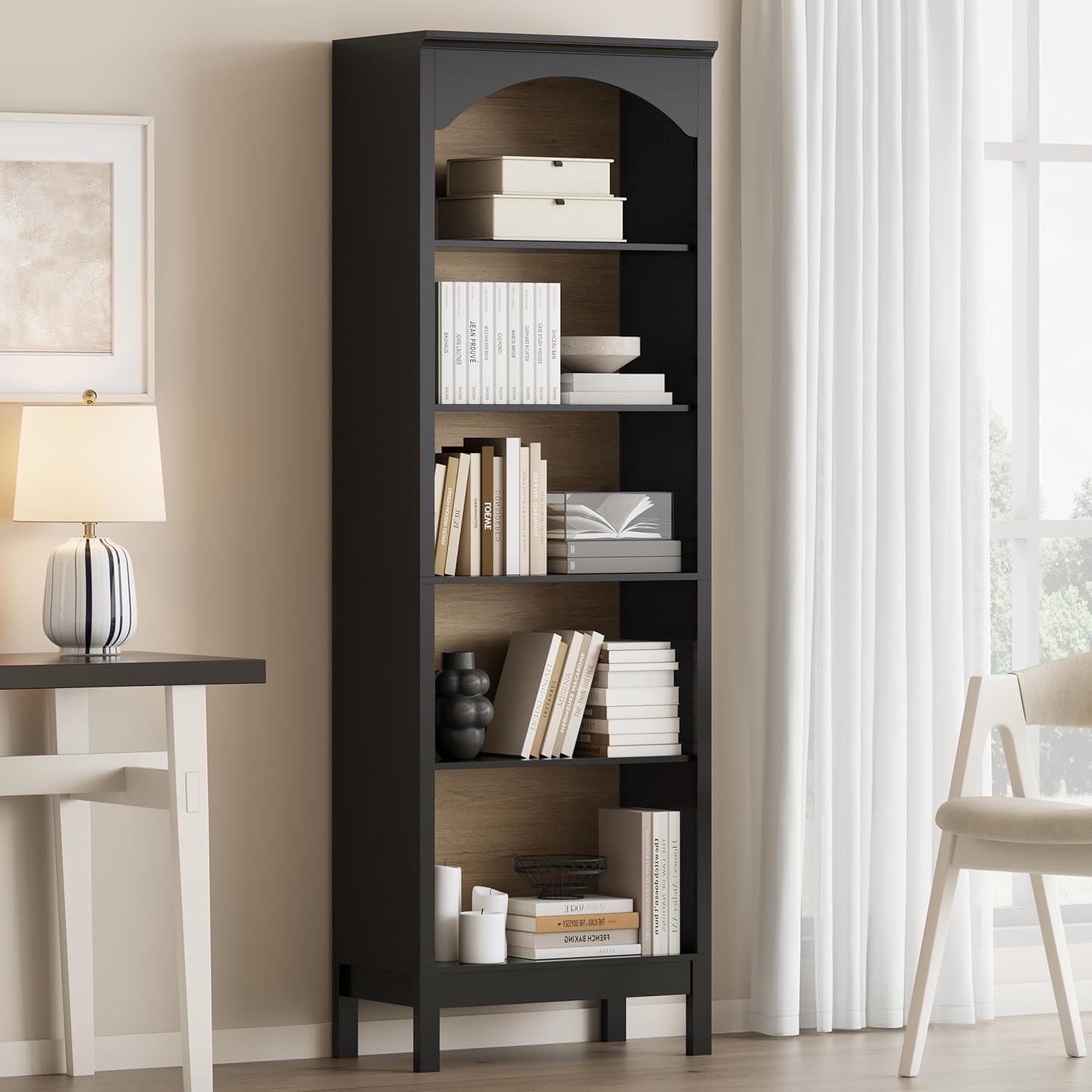 Bookshelf - Kavisli Kitaplık, 5 Katlı Açık Raflar,